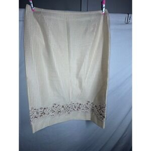 Carmen Marc Valvo Signature Lace Trim Waffle Knit Pencil Skirt Cream Size Petite